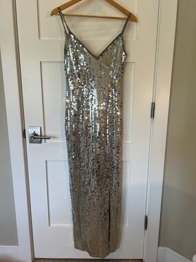Silver Sequin Slip Dress